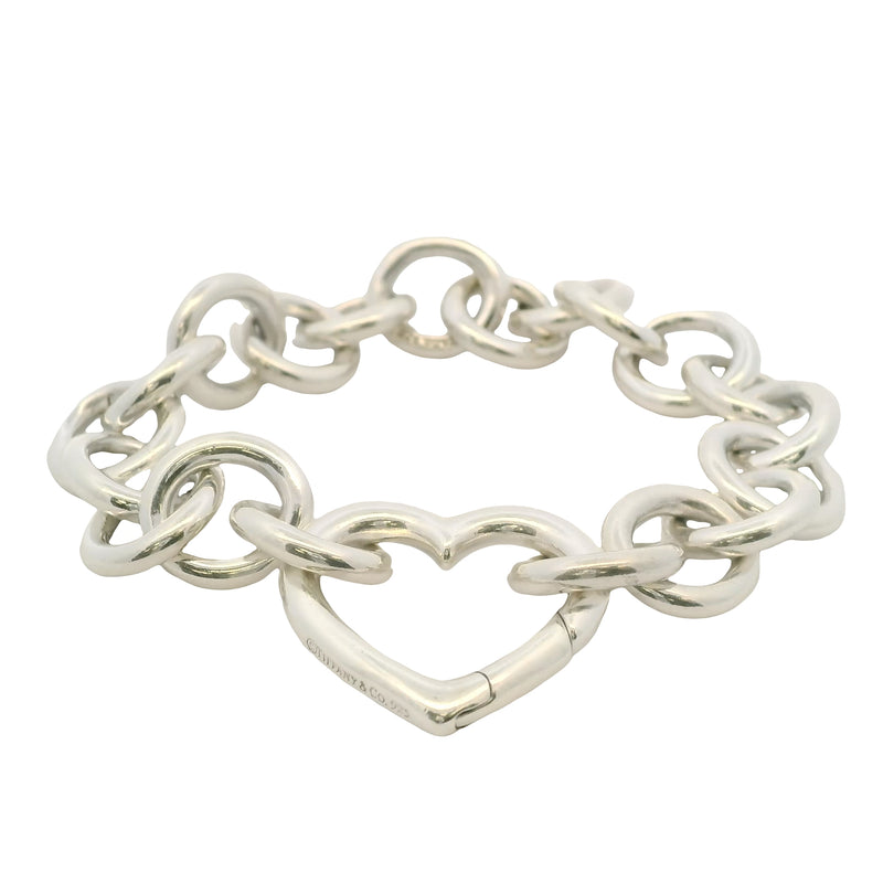Retired Tiffany & Co Solid 925 Sterling Silver Heart Clasp Cable Link Bracelet 7"