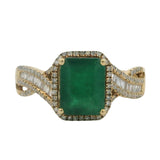 EFFY Solid 14kt Yellow Gold Emerald Cocktail Ring with Diamond Halo and Band Size 10.5