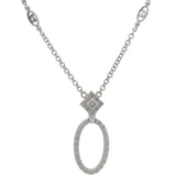 Solid 18kt White Gold and Diamond Stationed Open Oval Pendant Toggle Necklace