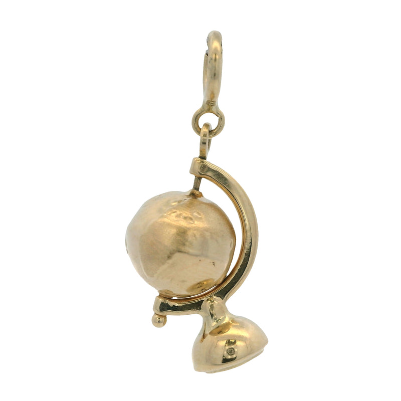Vintage Turkish Solid 14kt Yellow Gold Spinning Globe Earth Charm with Spring Ring