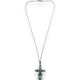 Vintage Solid 18kt White Gold Aquamarine Cross with Diamond Accents on Solid 14kt White Gold 18" Chain