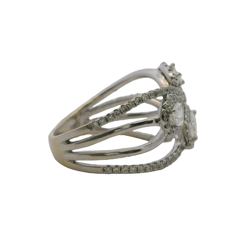 Vintage Natalie K 18kt White Gold and Diamond Leaves Crossover Wide Ring Size 7