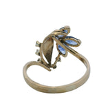 Vintage 1950-60s Retro Sapphire and Diamond Leaf Floral Cocktail Ring Size 10