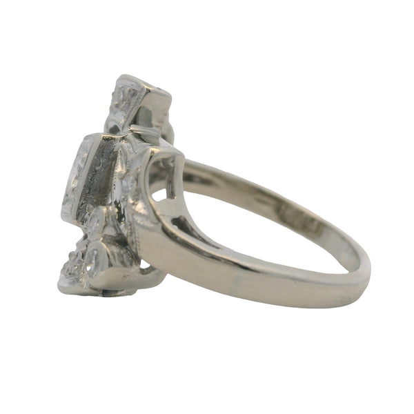 Vintage 1950s Retro 14kt White Gold and Diamond Cluster Cocktail Ring Size 6