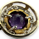 Vintage Golan Fine Crafts Two-Tone 14kt Gold Bezel Set Amethyst and Diamond Accent Snap Closure Dangle Earrings