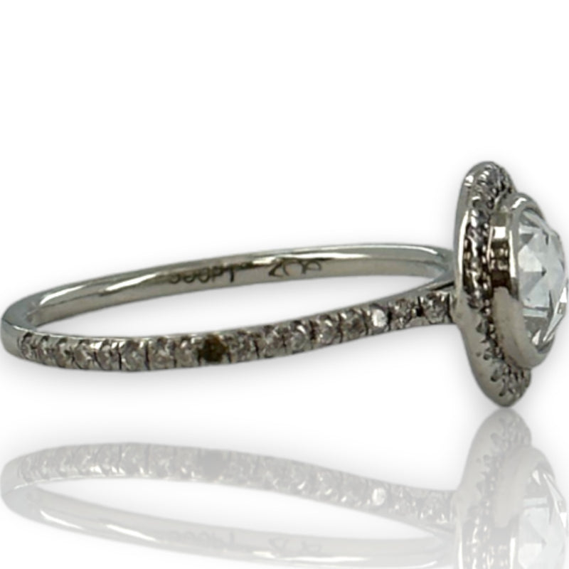 ZOE Solid 900 Platinum Modern Rose Cut Diamond Halo Solitaire Ring Size 5