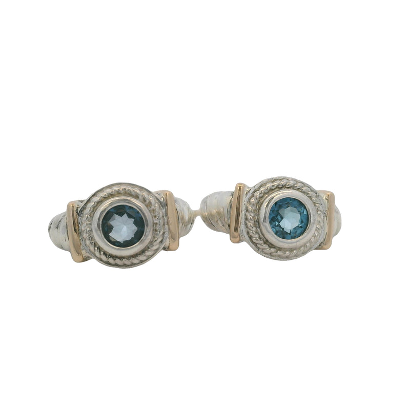 925 Sterling Silver and 14kt Rose Gold Blue Topaz Cable Huggie Stud Earrings