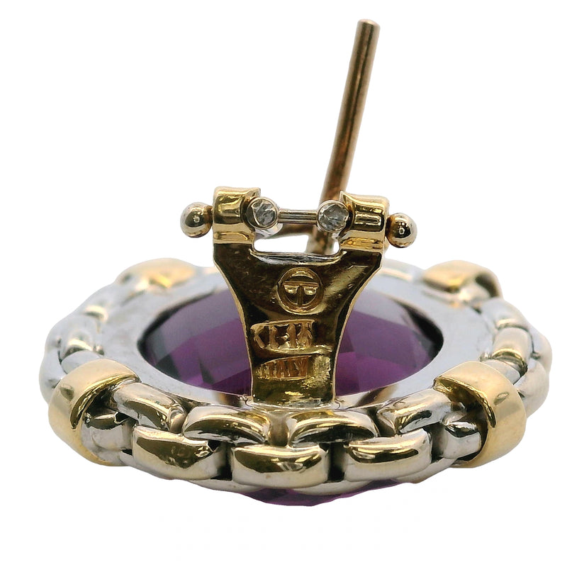 Italian14kt Yellow and White Gold Chain Pattern 22mm Large Amethyst Omega-Back Earrings