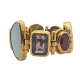 Vintage Italian Percossi Solid 18kt Yellow Gold Multi Precious Gemstone Hinged Cocktail Ring Size 7.5