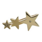 Solid 14kt Yellow Gold and Diamonds 3 Stars Celestial 1.4" Long Brooch Pin