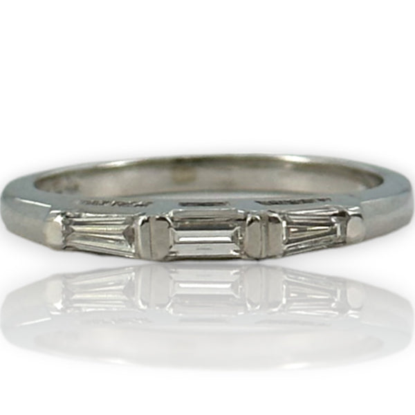 Vintage 14kt White Gold Graduated Baguette Diamond Wedding Accent Band