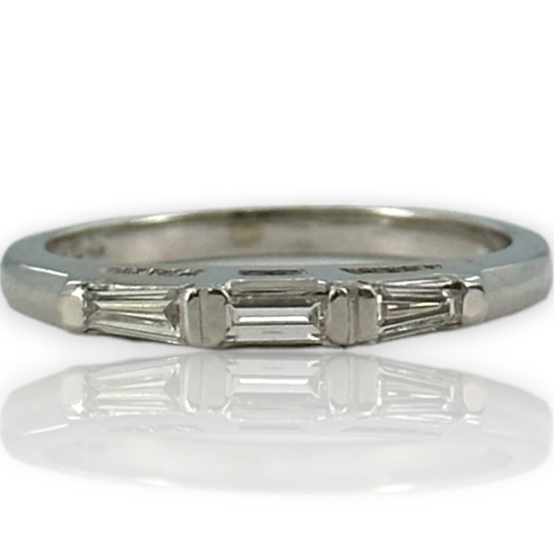 Vintage 14kt White Gold Graduated Baguette Diamond Wedding Accent Band