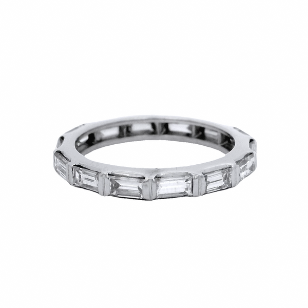 Solid Platinum and Baguette Cut Diamond Geometric Eternity Band Size 6