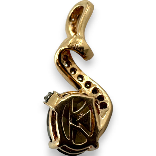 Charm colgante de cinta de diamantes blancos y chocolate con cuarzo ahumado en oro rosa de 14 kt de LeVian