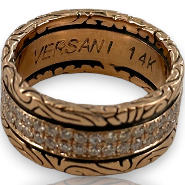 Versani 14kt Rose Gold Keydesign Diamond Double Row 10mm Band Ring Size 9
