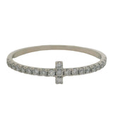 Solid 14kt White Gold and 0.20ctw Diamond Dainty T Cross Half Eternity Ring Size 7