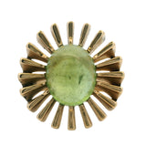 Vintage Solid 14kt Yellow Gold 4.38 Cabochon Natural Green Moldavite Cocktail Ring Size 8