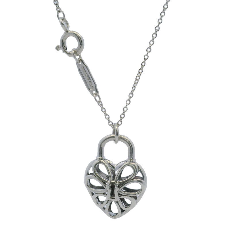 Tiffany & Co 925 Sterling Silver Filigree Heart Lock 16" Chain Necklace