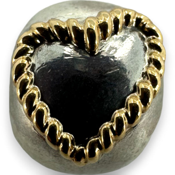 Pandora 925 Sterling Silver Clip Slider Charm with 14kt Yellow Gold Braided Hearts G585 ALE