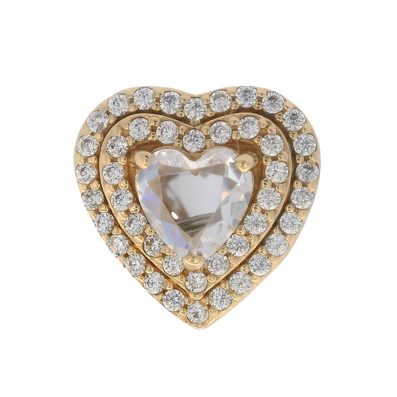 Pandora Retired Solid 14kt Yellow Gold and CZ Leveled Hearts Halo Slider Bracelet Charm