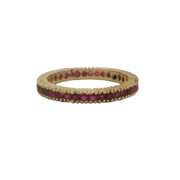 Vintage Solid 14kt Yellow Gold And Ruby Channel Set Eternity 3mm Band Ring Size 7.5 (2)
