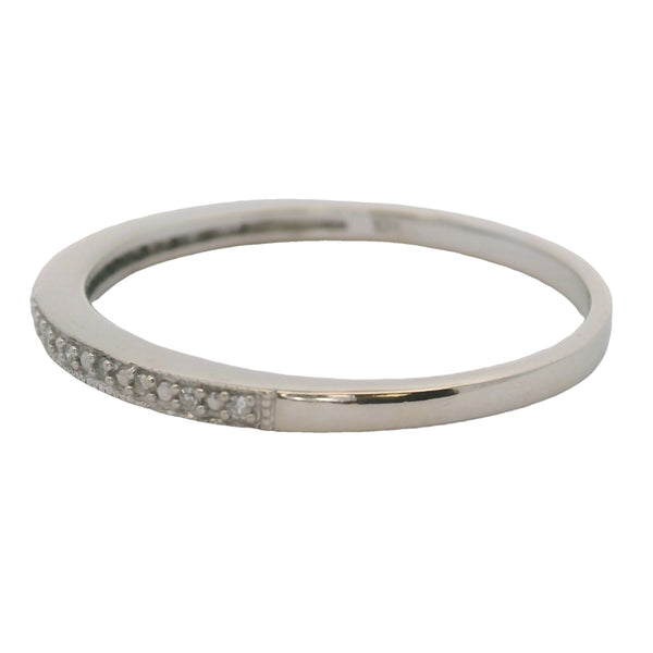 Anillo de bodas apilable de oro blanco macizo de 10 kt y pequeños diamantes, talla 9