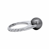 David Yurman Retired Solid 18kt White Gold Tahitian Black Pearl Solitaire Ring with Twisted Rope Style Band Size 6