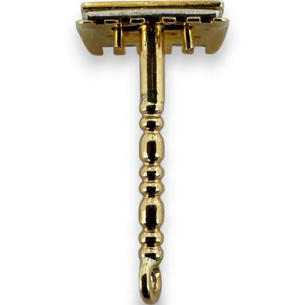 Vintage Rare 14kt Yellow Gold Realistic Shaving Razor Charm with White Gold Blade Detail