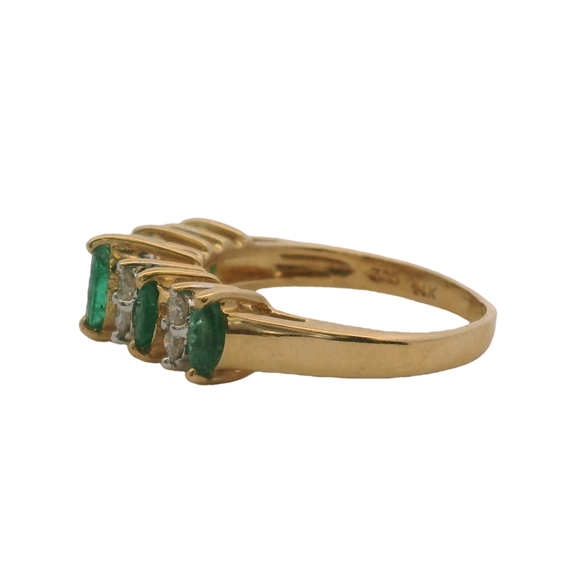 Cardow Jewelry Alternating Marquis Emerald and Diamond 14kt Yellow Gold Ring Size 5.5
