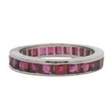 Vintage Solid 14kt White Gold and 1.75ctw Princess Cut Channel Set Lab Ruby Eternity Band Ring Size 5.5