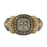 LeVian Solid 14kt Yellow Gold and Brown and White Diamond Cluster Cocktail Ring Size 10.5