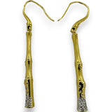 Retired Rare John Hardy 12 Bamboos Collection Solid 18kt Yellow Gold Bamboo Stick Hook Dangle Earrings with Diamonds