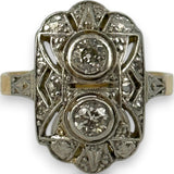 Antique 1900-1920 18kt Yellow and White Gold 2-Stone Old Mine Cut Diamond Dinner Ring with Diamond Chip Accents Size 6.5