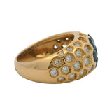 Vintage French Solid 18kt Yellow Gold Sapphire and 1.18ctw Diamond Honeycomb Cocktail Ring Size 6