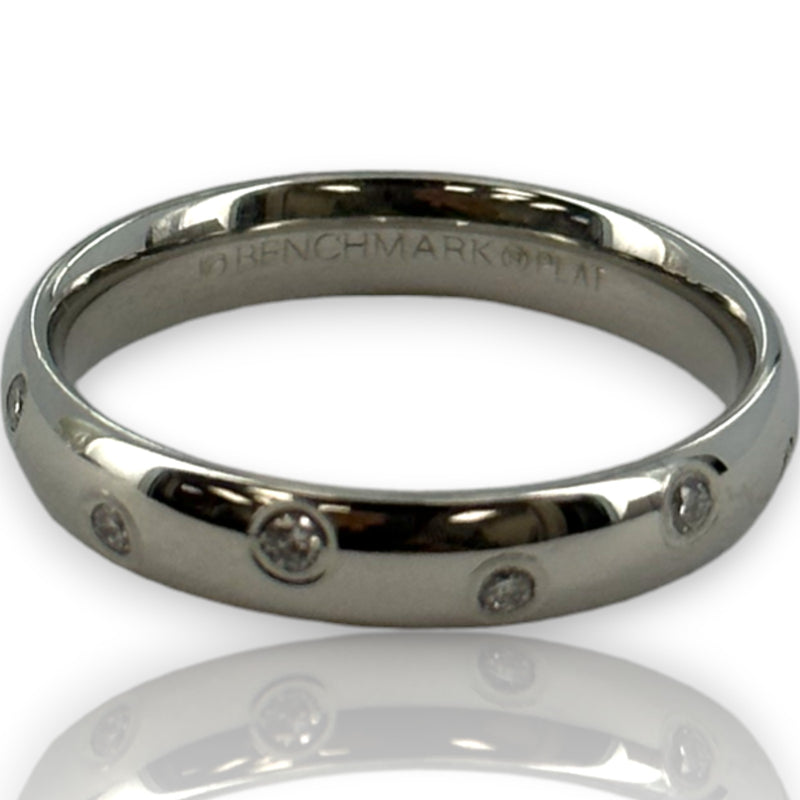 Benchmark Signed Solid Platinum Eternity Burnished Diamond 4mm Band Stackable Ring Size 8
