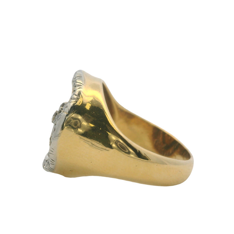 Antique Late Victorian Era 18kt 2-Tone Gold Diamond Cluster and Blue Enamel Circle Cocktail Ring Size 4