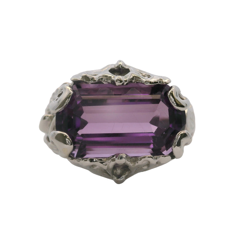 Shin Brothers 14kt White Gold 9ct Amethyst Floral Sculptural Statement Ring Size 7