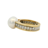 Vintage Solid 18kt Yellow White Gold South Sea Pearl 0.64ctw Diamond Ring Size 5