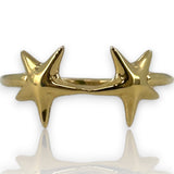 14kt Yellow Gold Double Star Ring with Thin Band Size 10.75