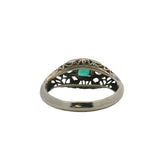 Antique 1920s Solid 14kt White Gold, Diamond, and Glass Emerald 3-Stone Ring Size 2.5