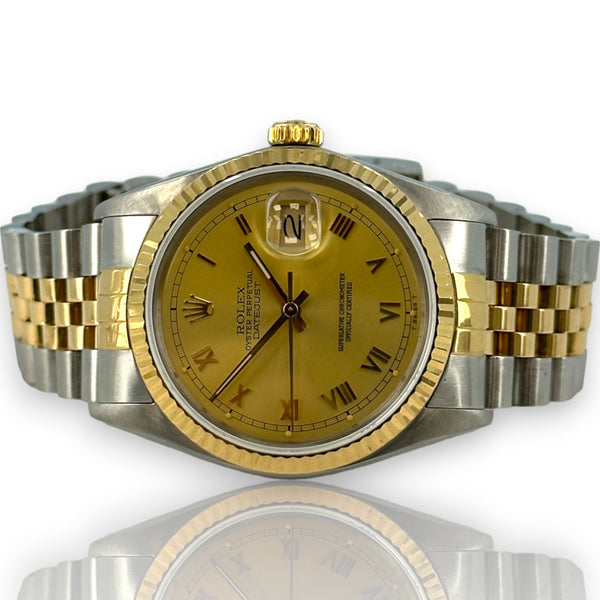 Rolex Datejust 16013 Champagne Roman Dial 36mm 1987 Box & Papers Steel & Gold Watch