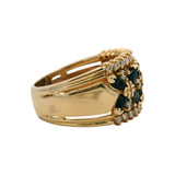 Vintage Solid 14kt Yellow Gold 0.60ctw Sapphire and 0.46ctw Diamond Floral Cluster Band Size 7