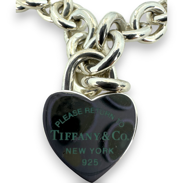 Rare Tiffany & Co Return to Tiffany Blue Enamel Heart Lock Padlock Pendant Chain Necklace 16"