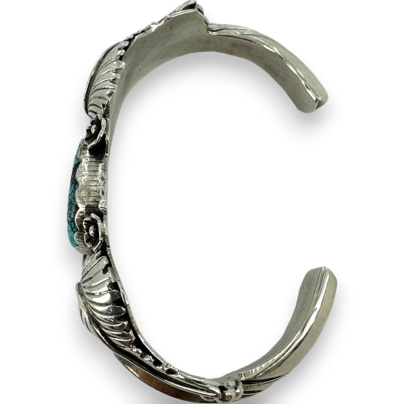 Tom Willeto Vintage Navajo Native American 925 Sterling Silver and Natural Turquoise Cuff Bracelet