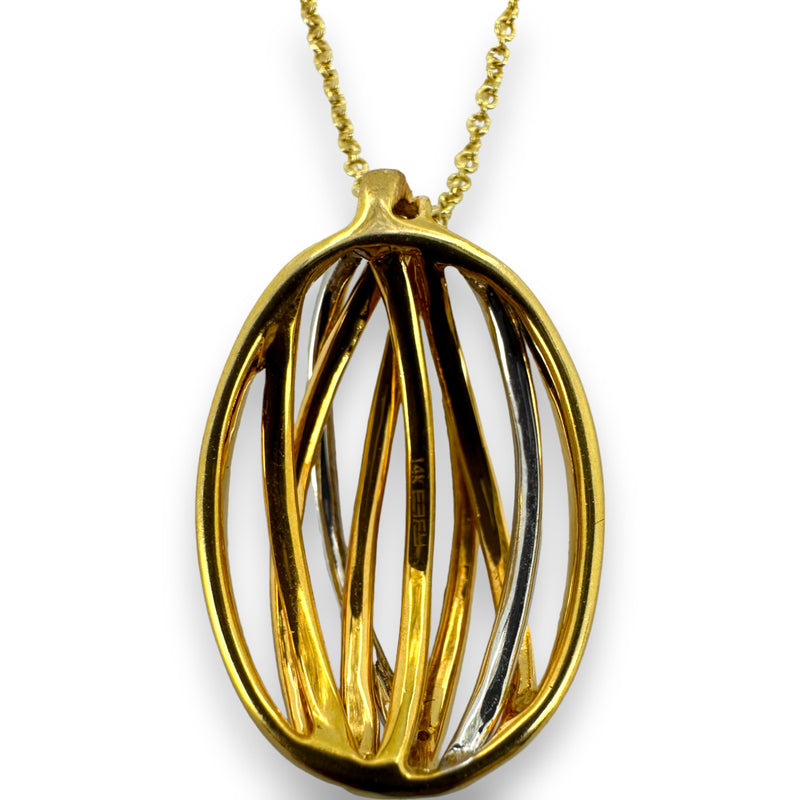 EFFY 14kt Tri-Tone Gold and Diamond Overlapping Strands Oval Pendant 18" Necklace