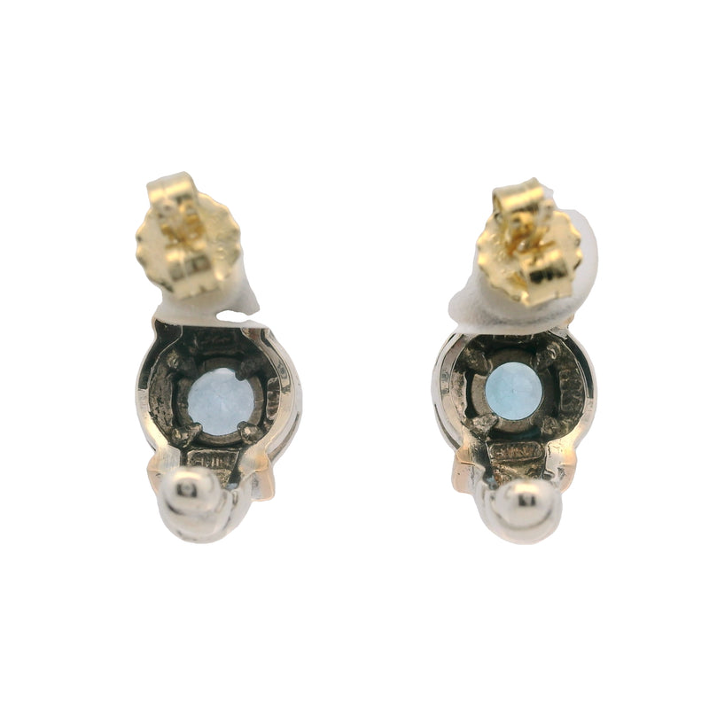 925 Sterling Silver and 14kt Rose Gold Blue Topaz Cable Huggie Stud Earrings