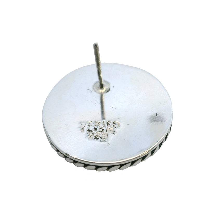 Mexican 925 Sterling Silver Taxco Round Button Rope 22.5mm Stud Earrings