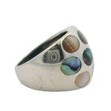925 Sterling Silver Dome Ring with Inlaid Mother of Pearl and Abalone Shell Size 7 Made in Thailand