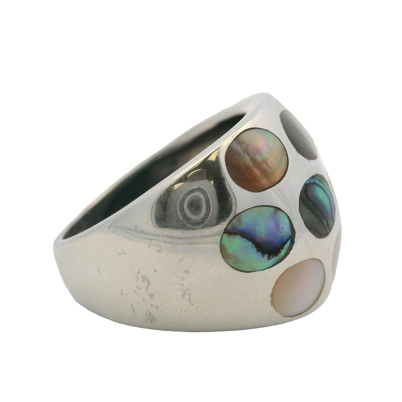 Anillo de cúpula de plata de ley 925 con incrustaciones de nácar y concha de abulón, talla 7, fabricado en Tailandia.
