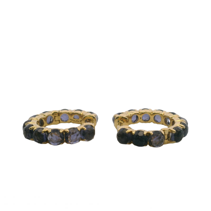 Pendientes de aro Ippolita Lollipop de oro amarillo de 18 kt y amatista azul violeta de talla rosa de 21 mm, retirados.